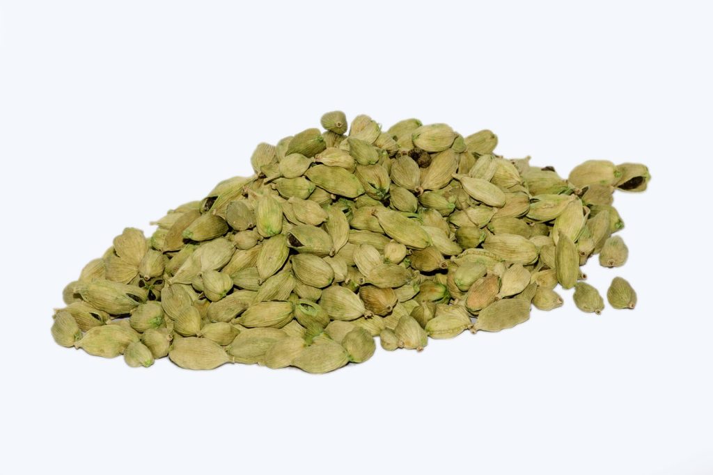 Pile of green cardamom pods